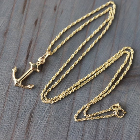 Real Gold 18K Yellow Gold Anchor Pendant Necklace Fine Jewelry - Picture 5 of 7